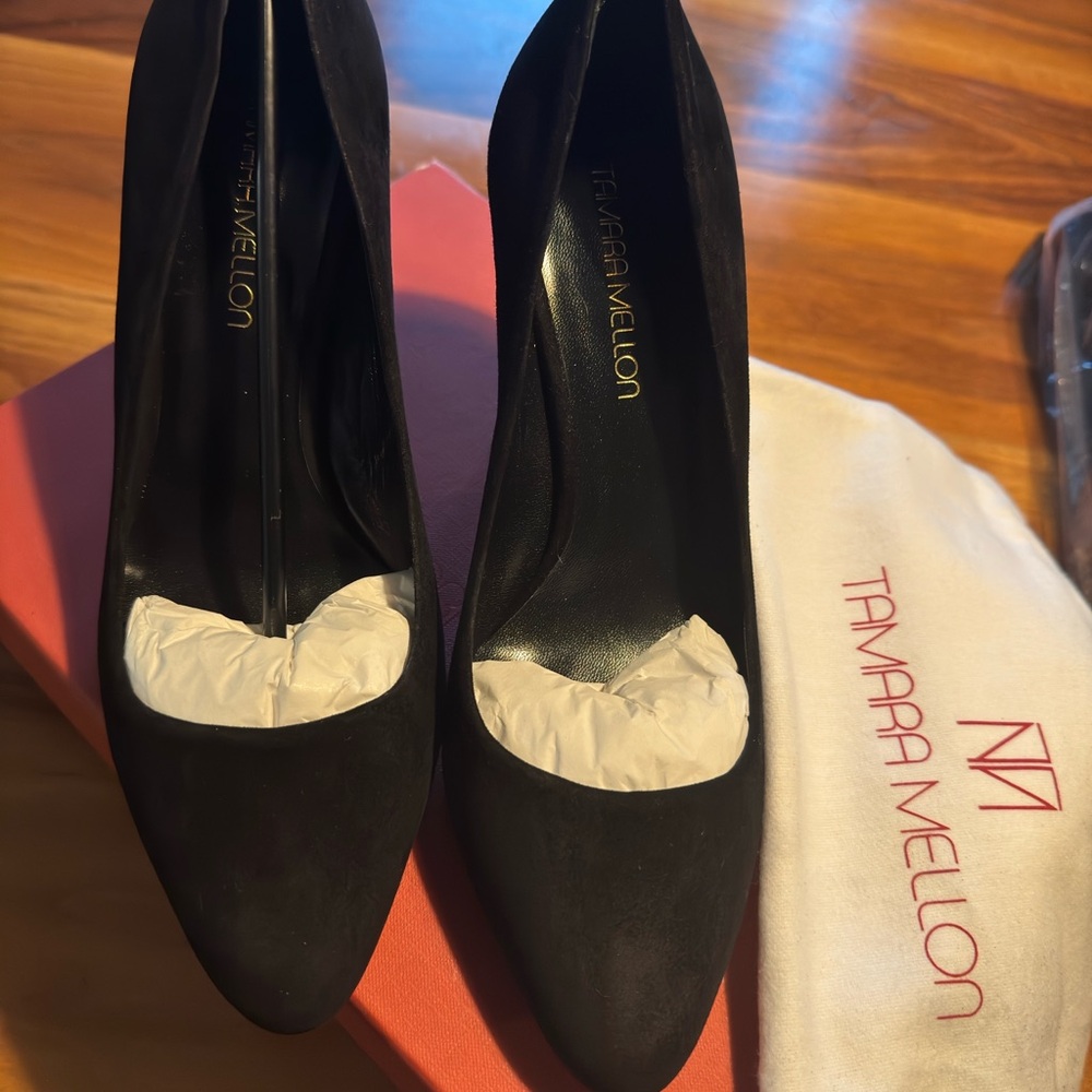 Tamara Mellon Heaven Black Suede pumps with 3 3/8 inches Heel.